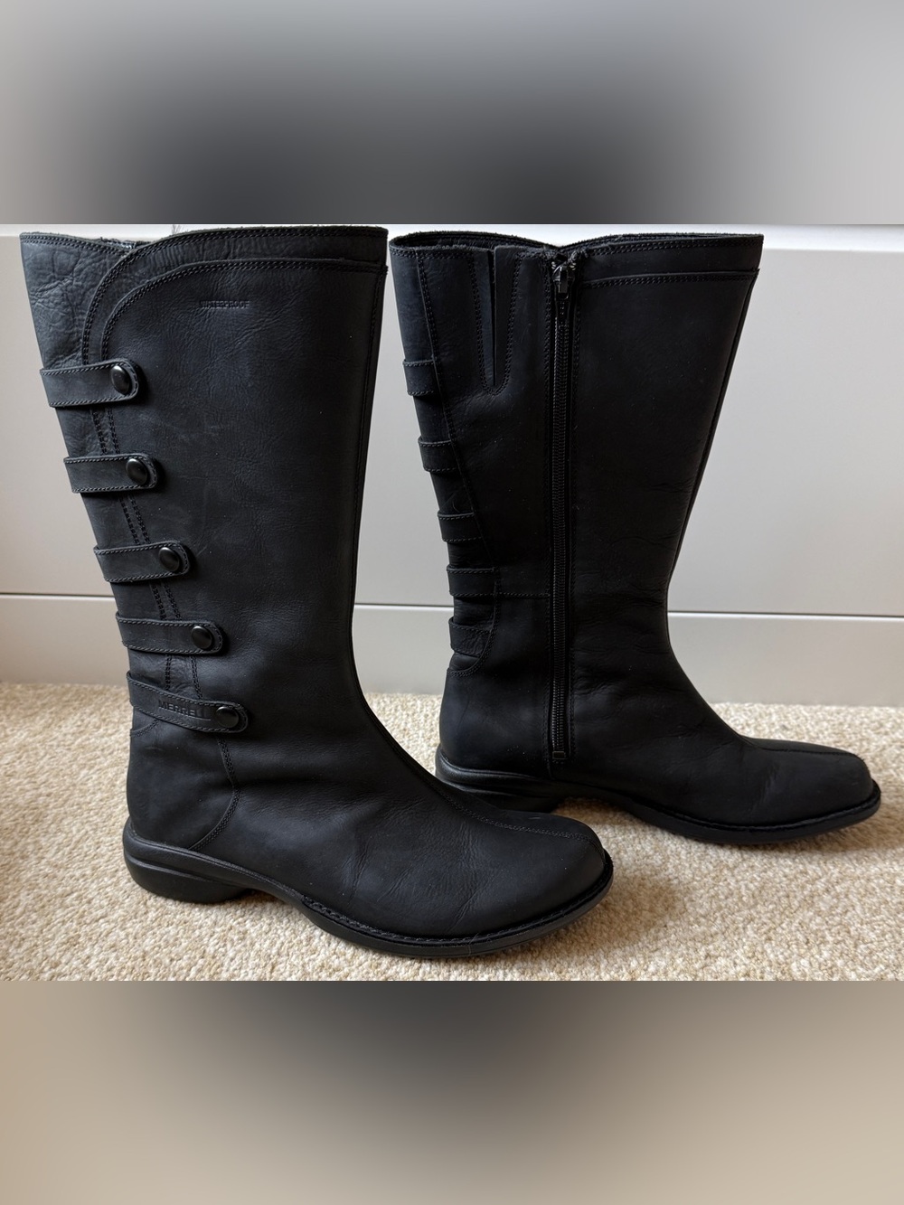 Merrell Captiva Launch Tall Boots Black Leather zip Waterproof Ladies Size 8.5